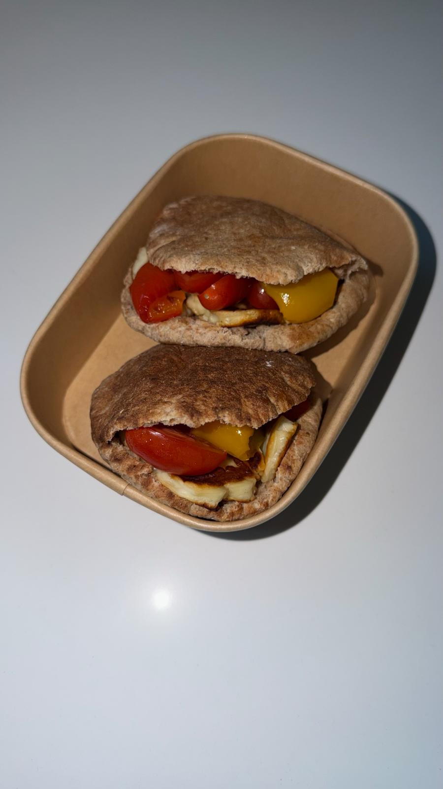 Halloumi and roasted veg pitta